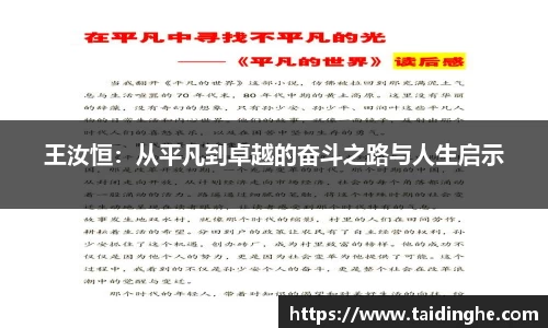 王汝恒：从平凡到卓越的奋斗之路与人生启示